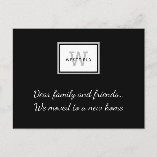 Elegant Black Grey Monogram New Home Movement Aankondigingskaart (Voorkant)