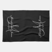 Elegant Black Grey Monogram Pas getrouwd Wedding Theedoek (Horizontaal)