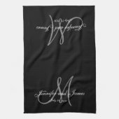 Elegant Black Grey Monogram Pas getrouwd Wedding Theedoek (Verticaal)