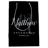 Elegant Black & Grey Personalized Groomsman Medium Cadeauzakje (Voorkant)