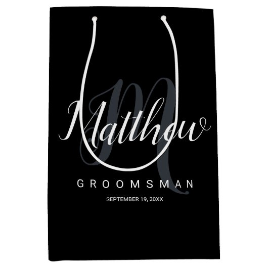 Elegant Black & Grey Personalized Groomsman Medium Cadeauzakje (Voorkant)