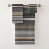 Elegant Black Grey Roos Gold Striped Patroon Bad Handdoek (Insitu)