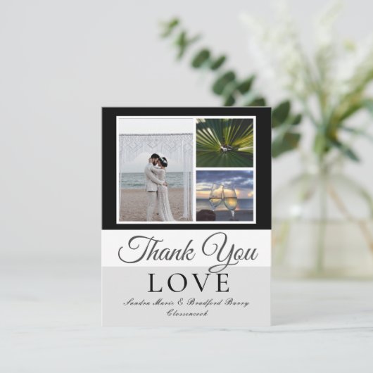 Elegant Black Grey Script Weduwfoto collage Bedankkaart (Staand voorkant)