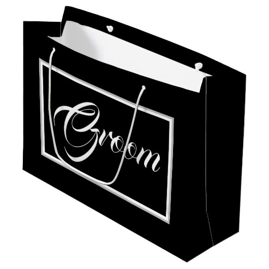 Elegant Black Groom Large Gift Bag Groot Cadeauzakje (Voorkant Gekanteld)