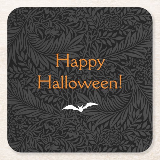 Elegant Black Halloween Floral Kartonnen Onderzetters (Voorkant)
