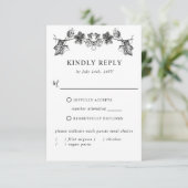 Elegant Black Hand Drawn Floral RSVP met maaltijde (Staand voorkant)