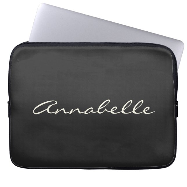 Elegant Black Handgeschreven Script Name Custom Ch Laptop Sleeve (Voorkant)