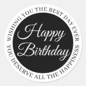 Elegant Black “Happy Birthday” Sticker (Voorkant)