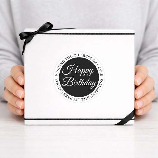 Elegant Black “Happy Birthday” Sticker