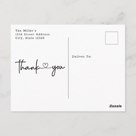 Elegant Black Heart Script Photo Weddenschap Bedan Briefkaart (Achterkant)