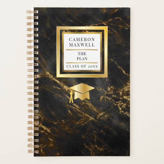 Elegant Black | Hoger Afstuderen van goudmarmer Planner (Voorkant)