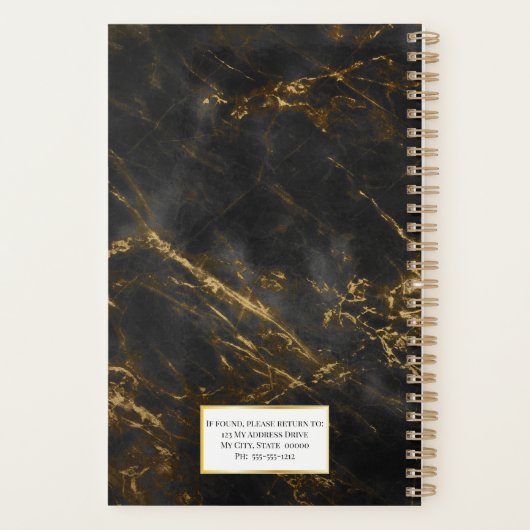 Elegant Black | Hoger Afstuderen van goudmarmer Planner (Achterkant)