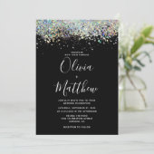 Elegant Black Holographic Glitter Wedding Kaart (Staand voorkant)