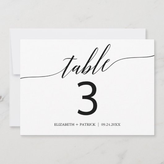 Elegant Black Horizontal Table Number 5x7" Kaart (Voorkant)