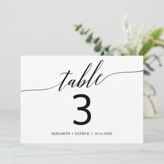 Elegant Black Horizontal Table Number 5x7" Kaart (Staand voorkant)