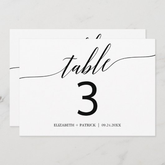 Elegant Black Horizontal Table Number 5x7" Kaart (Voorkant / Achterkant)