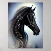 Elegant Black Horse Equine Fantasy Art Poster (Voorkant)