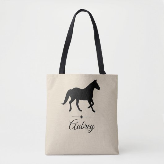 Elegant Black Horse Silhouette | Gepersonaliseerd Tote Bag (Voorkant)