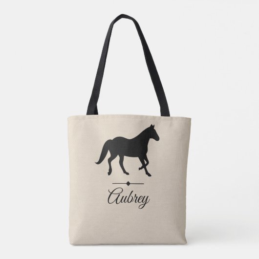 Elegant Black Horse Silhouette | Gepersonaliseerd Tote Bag (Achterkant)