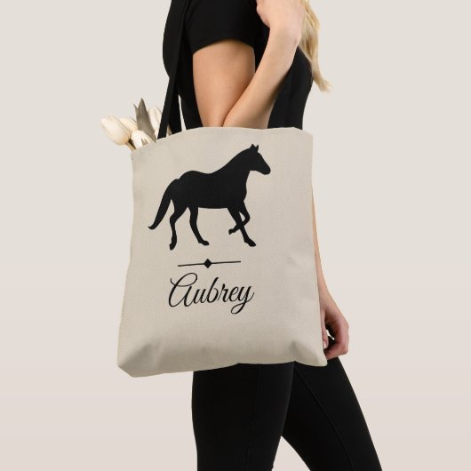 Elegant Black Horse Silhouette | Gepersonaliseerd Tote Bag (Dichtbij)