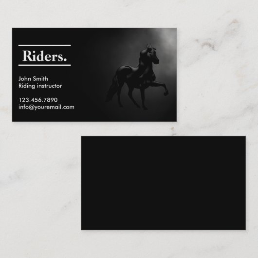 Elegant Black Horseback Riding Visitekaartje (Voorkant / Achterkant)