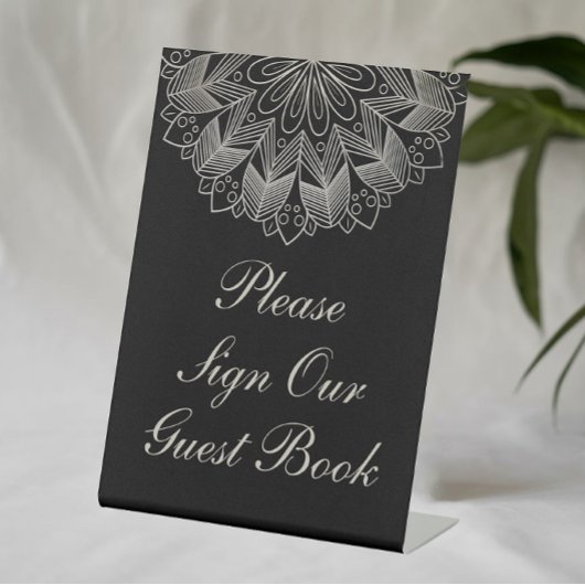 Elegant Black Indian Boho Wedding Guest Book Reclamebord Met Voetstuk