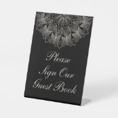 Elegant Black Indian Boho Wedding Guest Book Reclamebord Met Voetstuk (Voorkant)