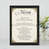 Elegant Black, Ivory en Gold Custom Wedding Menu (Staand voorkant)