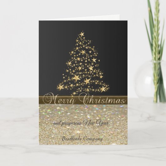 Elegant Black, kerstboom, glittery, bedrijf Feestdagen Kaart (Voorkant)