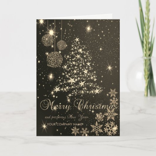 Elegant Black, kerstboom, Snowflakes, bedrijfskled Feestdagen Kaart (Voorkant)