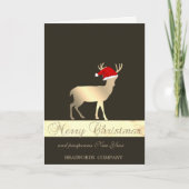 Elegant Black, kerstman Deer Santa Hat, bedrijf Feestdagen Kaart (Voorkant)