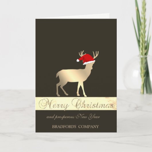 Elegant Black, kerstman Deer Santa Hat, bedrijf Feestdagen Kaart (Voorkant)