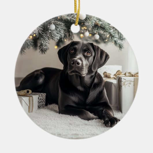 Elegant Black Lab Kerstmis Keramisch Ornament (Voorkant)