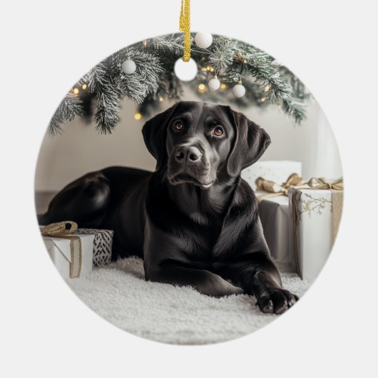 Elegant Black Lab Kerstmis Keramisch Ornament (Achterkant)