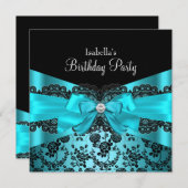 Elegant Black Lace & Bow Blauwgroen Birthday Uitno Kaart (Voorkant / Achterkant)