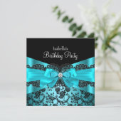 Elegant Black Lace & Bow Blauwgroen Birthday Uitno Kaart (Staand voorkant)