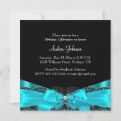 Elegant Black Lace & Bow Blauwgroen Birthday Uitno Kaart (Achterkant)