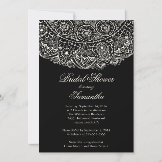 Elegant Black Lace Bridal Shower-uitnodiging Kaart (Voorkant)