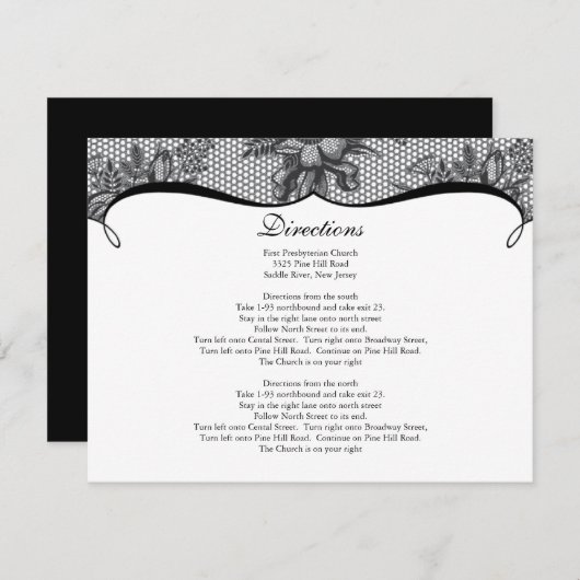 Elegant Black Lace Direction Card Informatiekaartje (Voorkant / Achterkant)