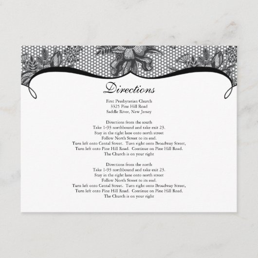 Elegant Black Lace Direction Card Informatiekaartje (Voorkant)