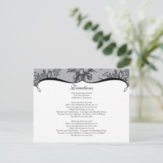 Elegant Black Lace Direction Card Informatiekaartje (Staand voorkant)