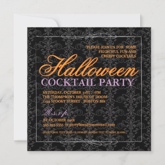 Elegant Black Lace Halloween Cocktail Party Kaart (Voorkant)