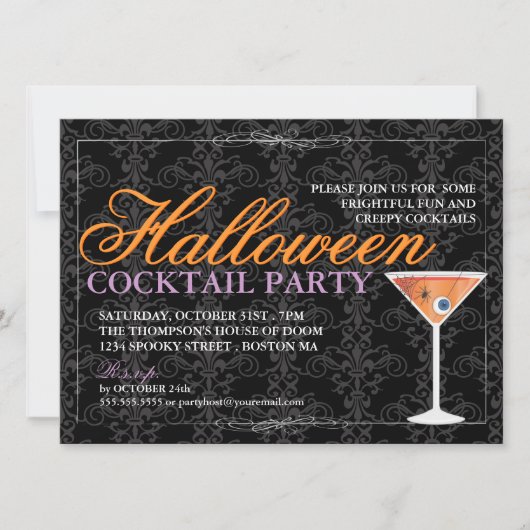 Elegant Black Lace Halloween Cocktail Party Kaart (Voorkant)