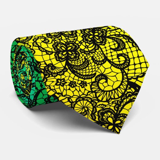 Elegant Black Lace On Gradient Green and Gold Stropdas (Opgerold)