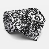 Elegant Black Lace On White Stropdas (Opgerold)