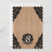 Elegant Black Lace over Burlap Jute Kaart (Achterkant)