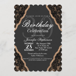 Elegant Black Lace over Burlap Jute Kaart