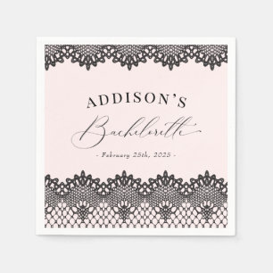 Elegant Black Lace Pink Bachelorette Party Servet