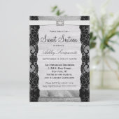 Elegant Black Lace, Rustic Wood en diamanten Kaart (Staand voorkant)