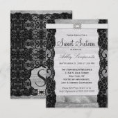 Elegant Black Lace, Rustic Wood en diamanten Kaart (Voorkant / Achterkant)